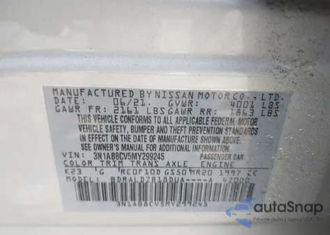 2021 Nissan Sentra Sv Xtronic Cvt from USA, damaged, VIN 3N1AB8CV5MY299245